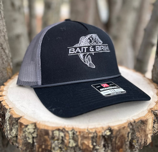 Bait & Brim | Black W/ Charcoal Richardson 112FPR Five-Panel Trucker w/ Rope